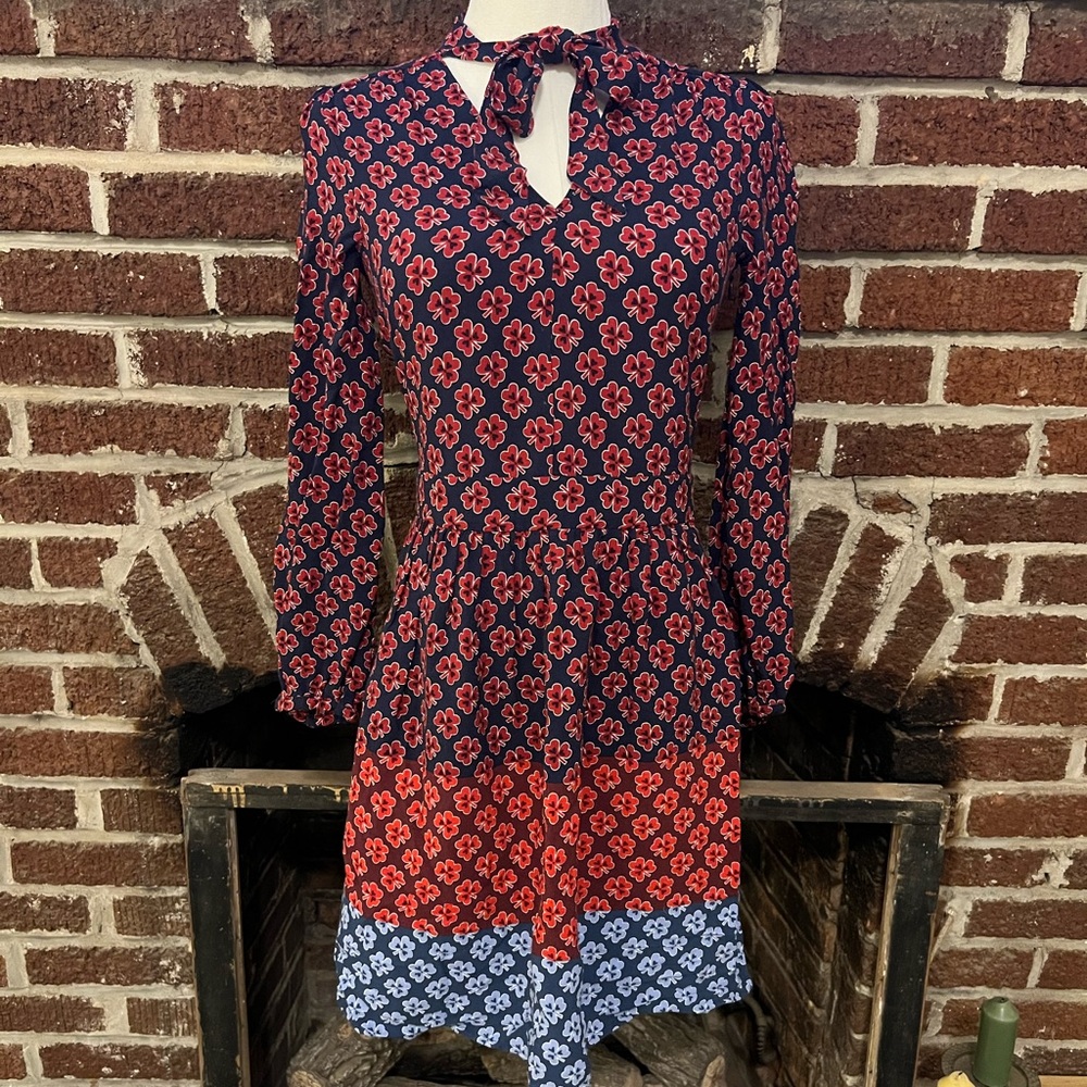 gap multicolored tie neck dress
